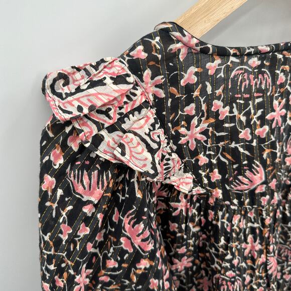 CLEOBELLA NWT Evereve Brynlee Black Pink Org Cotton Metallic Print Blouse // M - Picture 11 of 16